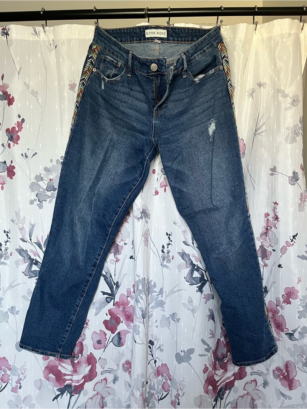 Knox Rose Dark Blue Denim Boyfriend Jeans with Chevron Side Trim
